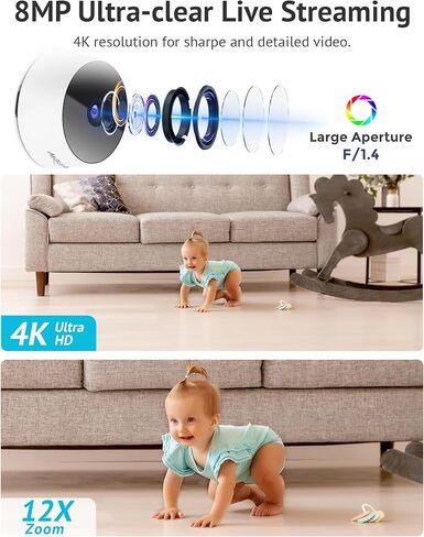 كاميرات LaView 8 ميجابكسل 4K لأمن المنزل في الأماكن المغلقة والخارجية، كاميرا أمان منزلية للطفل/كبار السن/الحيوانات الأليفة/المربية، كشف الإنسان بالذكاء الاصطناعي، مقاومة للماء IP65، محادثة ثنائية الاتجاه، رؤية ليلية واضحة (8 قطع) in Kuwait