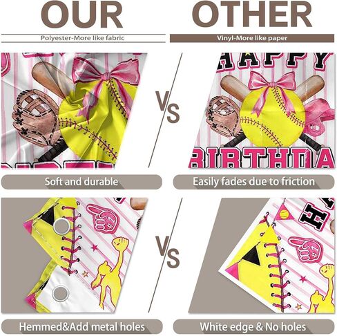 72x43inch Pink Softball Happy Birthday Backdrop Watercolor Bowler Yellow Star Sports Themed Photography Background Girls Kids Teens Party Decoration Photo Props in Saudi Arabia