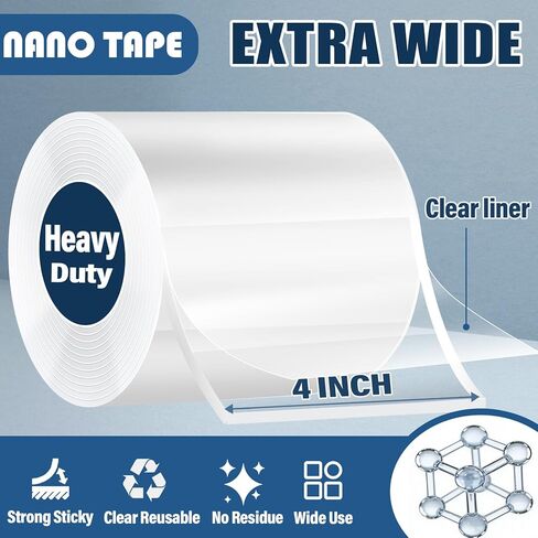 4In x 11.5Ft Double Sided Nano Tape, Heavy Duty Clear Mounting Tape, Extra Wide Reusable Adhesive for Posters, Carpets, Rugs, Picture Hanging in Saudi Arabia