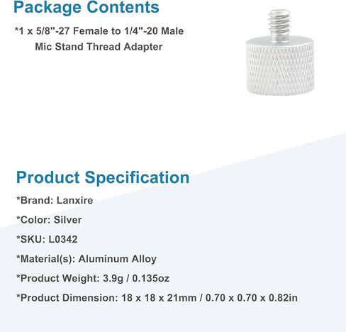 Mic Stand Adapter 5/8" Female to 1/4" Male, Microphone Screw Adapter, Thread Conversion Connector for Microphone Mount, Camera Monitor, Tripod, and Microphone Holder in Kuwait