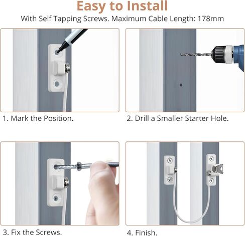 Kamtop 8 حزمة أقفال النوافذ المقيدة، UPVC أقفال أبواب النوافذ القابلة للقفل مع مفاتيح، قفل كابل مقيد للأطفال، حراس النوافذ سلامة الأطفال ضد السرقة، أقفال النوافذ للمنزل وأمان الطفل in Kuwait