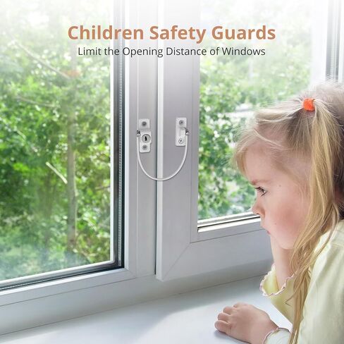 Kamtop 8 حزمة أقفال النوافذ المقيدة، UPVC أقفال أبواب النوافذ القابلة للقفل مع مفاتيح، قفل كابل مقيد للأطفال، حراس النوافذ سلامة الأطفال ضد السرقة، أقفال النوافذ للمنزل وأمان الطفل in Kuwait