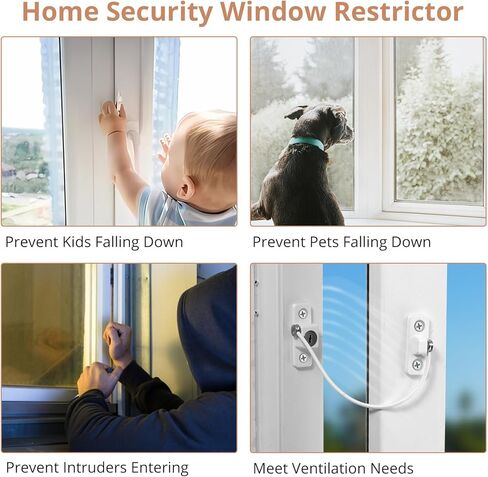 Kamtop 8 حزمة أقفال النوافذ المقيدة، UPVC أقفال أبواب النوافذ القابلة للقفل مع مفاتيح، قفل كابل مقيد للأطفال، حراس النوافذ سلامة الأطفال ضد السرقة، أقفال النوافذ للمنزل وأمان الطفل in Kuwait