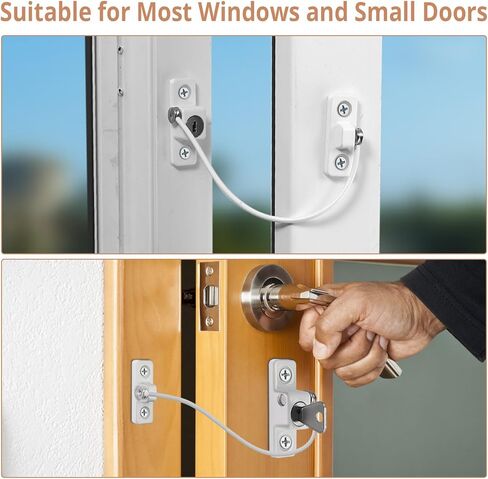 Kamtop 8 حزمة أقفال النوافذ المقيدة، UPVC أقفال أبواب النوافذ القابلة للقفل مع مفاتيح، قفل كابل مقيد للأطفال، حراس النوافذ سلامة الأطفال ضد السرقة، أقفال النوافذ للمنزل وأمان الطفل in Kuwait