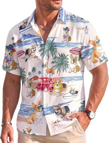 قميص هاواي للرجال، قميص رجالي للعطلات الصيفية، قميص Aloha Beach كاجوال بأكمام قصيرة للجنسين in Kuwait