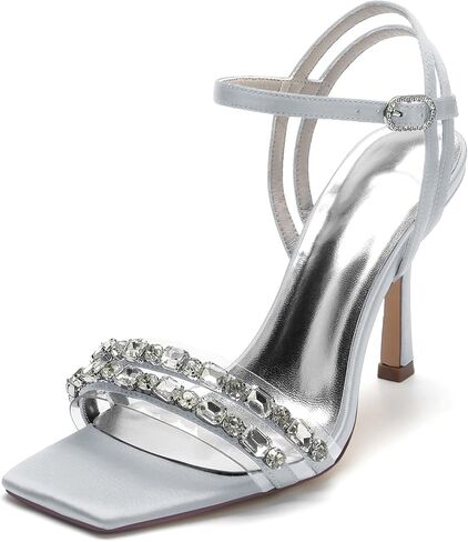 المرأة المفتوحة تو أحذية الزفاف الساتان Slingback مضخات الحفلات الكاحل حزام الزفاف حجر الراين أحذية الخنجر الكعوب الصنادل in Kuwait