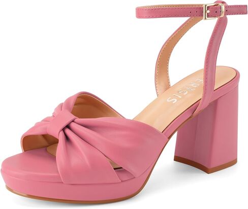 Women's Platform Sandals Open Toe Chunky Heels Bow Knot Ankle Strap Heeled Sandals Comfort Dress Shoes in Saudi Arabia
