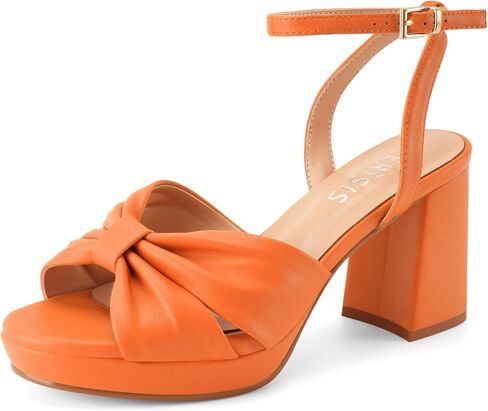 Women's Platform Sandals Open Toe Chunky Heels Bow Knot Ankle Strap Heeled Sandals Comfort Dress Shoes in Saudi Arabia