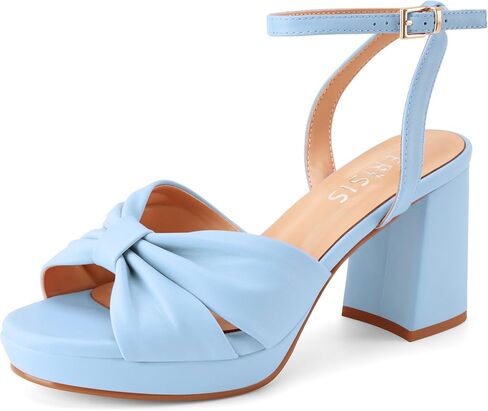 Women's Platform Sandals Open Toe Chunky Heels Bow Knot Ankle Strap Heeled Sandals Comfort Dress Shoes in Saudi Arabia