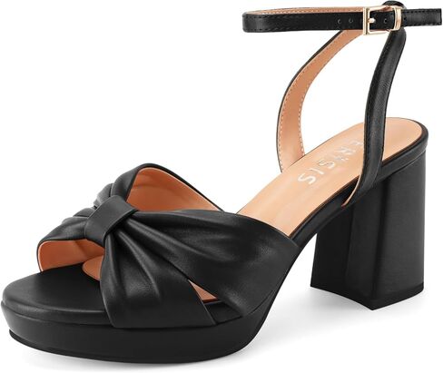 Women's Platform Sandals Open Toe Chunky Heels Bow Knot Ankle Strap Heeled Sandals Comfort Dress Shoes in Saudi Arabia