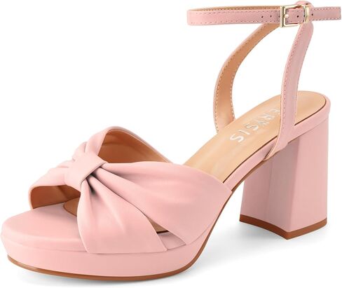 Women's Platform Sandals Open Toe Chunky Heels Bow Knot Ankle Strap Heeled Sandals Comfort Dress Shoes in Saudi Arabia
