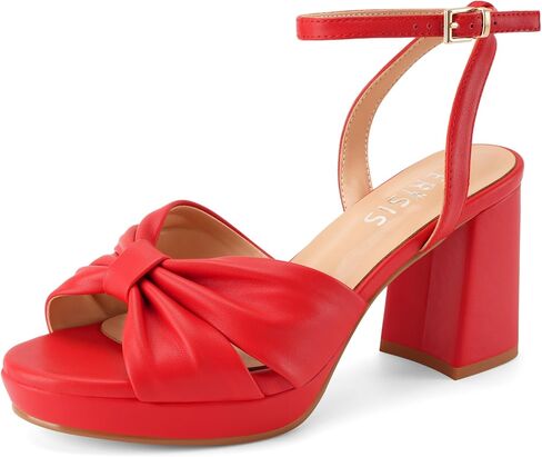 Women's Platform Sandals Open Toe Chunky Heels Bow Knot Ankle Strap Heeled Sandals Comfort Dress Shoes in Saudi Arabia