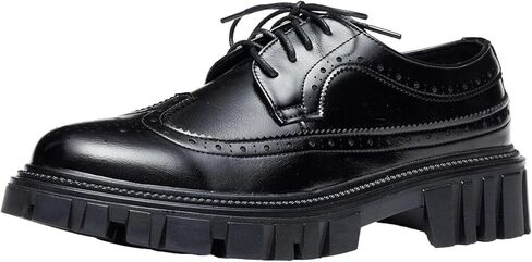 Men’s Brogue Leather Oxford Shoes Lace Up Platform Wingtip Shoes for Work Business Black in Saudi Arabia