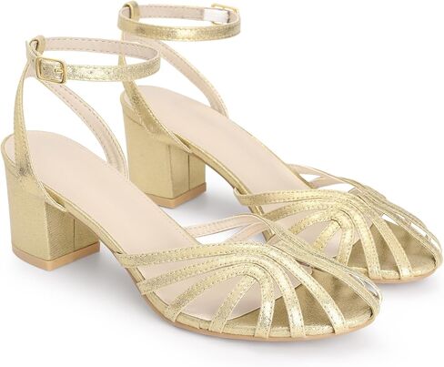 Perphy Women Metallic Strappy Heel Sparkly Sandal Slingback Block Heels in Saudi Arabia