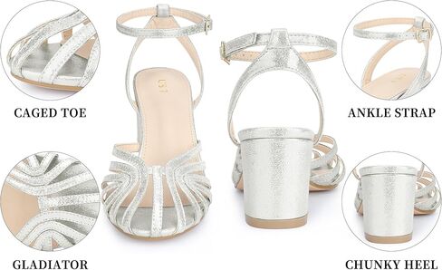 Perphy Women Metallic Strappy Heel Sparkly Sandal Slingback Block Heels in Saudi Arabia
