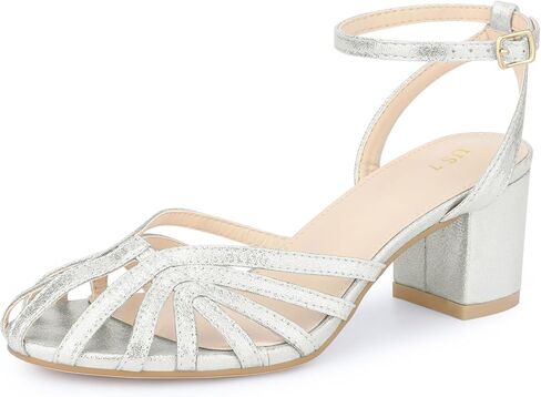 Perphy Women Metallic Strappy Heel Sparkly Sandal Slingback Block Heels in Saudi Arabia