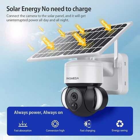 Tuya Smart Solar Security Camera Wireless Outdoor, WiFi 2.4GHz Camera No Wiring Needed, 12000mAh Battery & 6W Solar Panel, 3MP HD, Color Night Vision, PIR Motion Detection, Two-Way Audio, IP66 in Kuwait