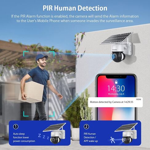 Tuya Smart Solar Security Camera Wireless Outdoor, WiFi 2.4GHz Camera No Wiring Needed, 12000mAh Battery & 6W Solar Panel, 3MP HD, Color Night Vision, PIR Motion Detection, Two-Way Audio, IP66 in Kuwait