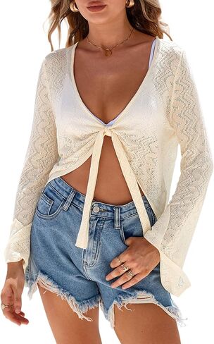Arach&Cloz Women's Linen Blend Tie Front Bolero Shrug Beach Cover Up 2026 in Saudi Arabia