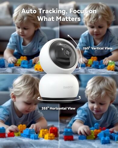 كاميرا مراقبة Swann EVO Pan-Tilt Wi-Fi - كاميرا 2K للكلاب الصغيرة/الحيوانات الأليفة، رؤية ليلية ملونة، كشف الحركة، صفارة الإنذار، محادثة ثنائية الاتجاه، تسجيل مجاني - راقب منزلك أو عملك من أي مكان in Kuwait