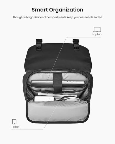 tomtoc Flap Laptop Backpack, Lightweight, Water-Resistant College Travel Casual Daypack, Slim Durable Work-pack Rucksack for 13-16 Inch MacBook Laptop, Large Capacity, 18L, Black in Saudi Arabia