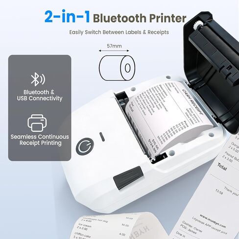 Bluetooth Thermal Label Printer, Portable Label Maker Machine with Tape, Barcode & Small Receipt Printing Mode, USB Wireless, Compatible with Android iOS Windows macOS in Saudi Arabia