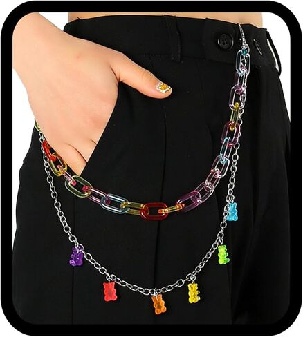 Ursumy Pants Jean Chain Heart Pocket Trousers Body Chain for Men and Women Cute Colorful Pants Jean Layered Keychain Girls in Saudi Arabia