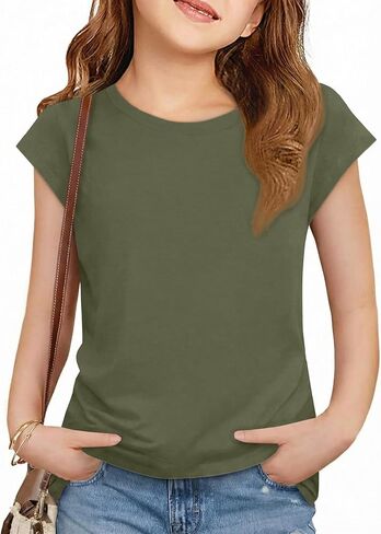 ZDC Girls Short Cap Sleeve T Shirts Kids Crewneck Summer Tops Basic Tees 5-14 Years in Saudi Arabia