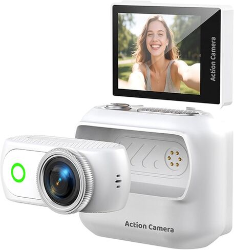 كاميرا عمل بشاشة قلاب EBTOOLS 4K، تصميم مغناطيسي قابل للفصل مع شاشة لمس 2 بوصة، دقة صورة 48 ميجابكسل، فاصل زمني بطيء الحركة، لركوب الدراجات والتزلج على الدراجات النارية (أسود) in Kuwait