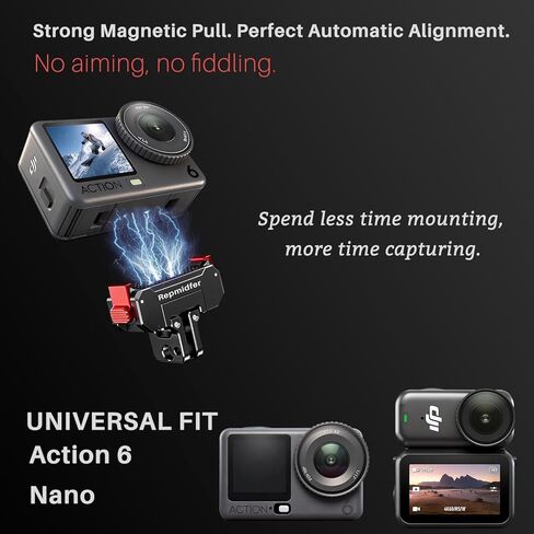 حامل مغناطيسي دوار 360 درجة لـ DJI Osmo Action 6 & Nano، محول سريع الإصدار من الألومنيوم باستخدام الحاسب الآلي مع قفل مزدوج، قابل للطي بشقين وخيط 1/4 بوصة، قاعدة تحريك معدنية لركوب الدراجات، مدونات الفيديو، حامل ثلاثي الأرجل in Kuwait
