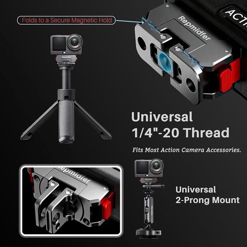 حامل مغناطيسي دوار 360 درجة لـ DJI Osmo Action 6 & Nano، محول سريع الإصدار من الألومنيوم باستخدام الحاسب الآلي مع قفل مزدوج، قابل للطي بشقين وخيط 1/4 بوصة، قاعدة تحريك معدنية لركوب الدراجات، مدونات الفيديو، حامل ثلاثي الأرجل in Kuwait