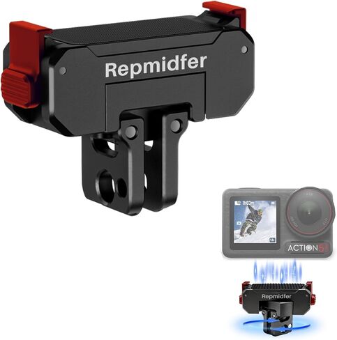 حامل مغناطيسي دوار 360 درجة لـ DJI Osmo Action 6 & Nano، محول سريع الإصدار من الألومنيوم باستخدام الحاسب الآلي مع قفل مزدوج، قابل للطي بشقين وخيط 1/4 بوصة، قاعدة تحريك معدنية لركوب الدراجات، مدونات الفيديو، حامل ثلاثي الأرجل in Kuwait