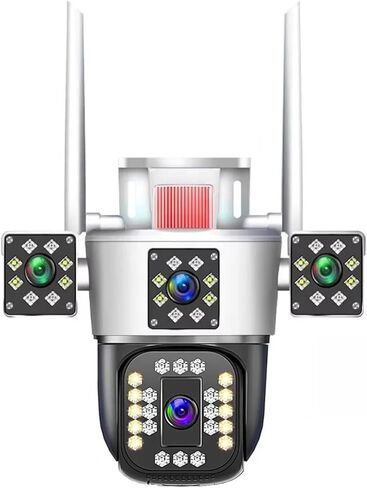 كاميرا 10K 20MP HD IP خارجية بأربع عدسات وأربع شاشات أمان PTZ Cam 6K 12MP شاشة ثلاثية العدسات تتبع تلقائي للمراقبة بالفيديو (قابس الاتحاد الأوروبي، 8K لا يوجد بطاقة SD) in Kuwait