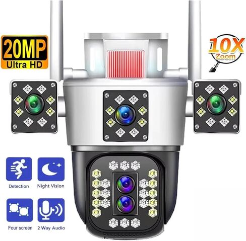 10K 20MP HD IP Camera Outdoor Four Lens Four Screen Security PTZ Cam 6K 12MP Three-Lens Screen Auto Tracking Video Surveillance(EU Plug,8K None SD Card) in Saudi Arabia