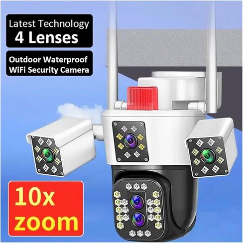 10K 20MP HD IP Camera Outdoor Four Lens Four Screen Security PTZ Cam 6K 12MP Three-Lens Screen Auto Tracking Video Surveillance(EU Plug,8K None SD Card) in Saudi Arabia