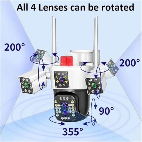 10K 20MP HD IP Camera Outdoor Four Lens Four Screen Security PTZ Cam 6K 12MP Three-Lens Screen Auto Tracking Video Surveillance(EU Plug,8K None SD Card) in Saudi Arabia