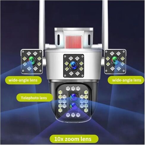 10K 20MP HD IP Camera Outdoor Four Lens Four Screen Security PTZ Cam 6K 12MP Three-Lens Screen Auto Tracking Video Surveillance(EU Plug,8K None SD Card) in Saudi Arabia