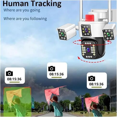 10K 20MP HD IP Camera Outdoor Four Lens Four Screen Security PTZ Cam 6K 12MP Three-Lens Screen Auto Tracking Video Surveillance(EU Plug,8K None SD Card) in Saudi Arabia