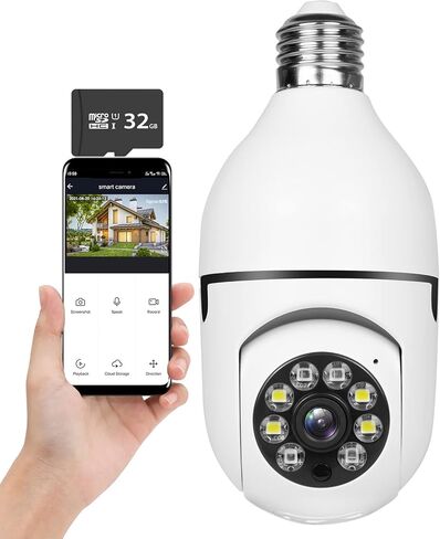 CYOIDAI PTZ E27 Bulb Wireless Security Camera,1080P 360 Degree Panoramic Connector with WiFi,Human Motion Detection Alarm,Remote Viewing (32GB SD Card) in Kuwait