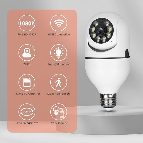 CYOIDAI PTZ E27 Bulb Wireless Security Camera,1080P 360 Degree Panoramic Connector with WiFi,Human Motion Detection Alarm,Remote Viewing (32GB SD Card) in Kuwait
