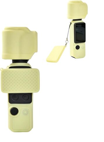 Silicone Protective Case Compatible with DJI Pocket 4, Full Coverage Silicone Cover with Anti-Lost Lanyard, Lens & Screen Protector for Daily Shooting and Travel (Yellow) in Saudi Arabia
