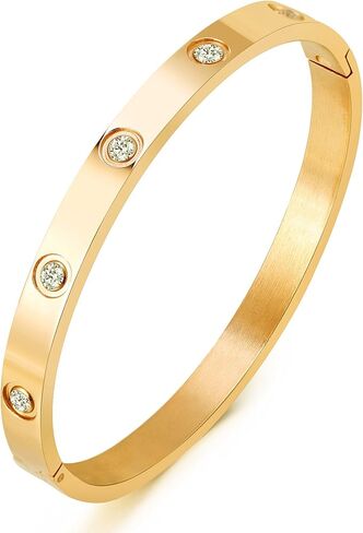 Christmas Gift MVCOLEDY Jewelry Gold /White Gold Plated Bangle Bracelet Heart Stone Stainless Steel with Crystal Bangle Bracelets for Women Jewelry Size 6.7 Inches in Saudi Arabia