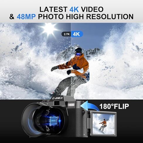 كاميرات رقمية Ture بدقة 48 ميجابكسل و4K للتصوير الفوتوغرافي مع WiFi والتحكم في التطبيقات، ومدونات فيديو لليوتيوب مع حقيبة، وكاميرا سفر مدمجة، مثالية للمستخدمين المبتدئين والمبتدئين مع عدسة ماكرو وواسعة - بطاقة 32 جيجابايت in Kuwait