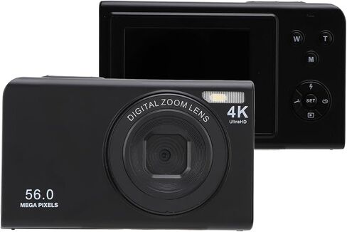 كاميرا رقمية، كاميرات رقمية، كاميرا للأطفال، تكبير رقمي 16x، 56 ميجابكسل، 4K، تركيز تلقائي للكاميرا (أسود) in Kuwait