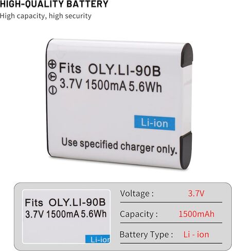 2-حزمة بطارية Li-90B Li-92B DB-110 مع شاحن مزدوج لأوليمبوس تاف TG-5، TG-6، TG-7، TG-Tracker، SH-1، SH-2، SP-100 IHS، Tough TG-1 iHS، TG-2 iHS، TG-3، TG-4، SH50 iHS، SH60، XZ-2 iHS in Kuwait