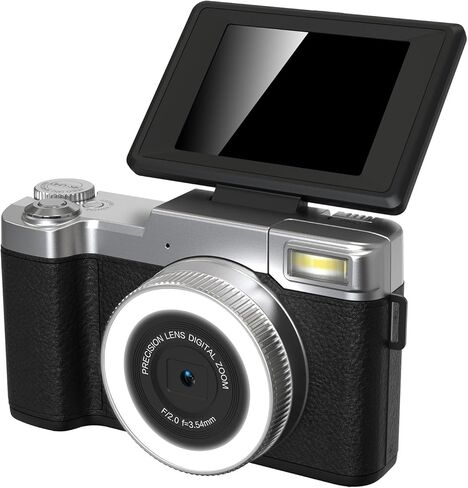 Andoer 4K Digital Camera 48MP Resolution 18X Zoom Compact Travel Size for Selfie and Video Recording Black (Black) in Kuwait