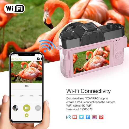 كاميرا رقمية بدقة 4K مع صور بدقة 48 ميجابكسل، وكاميرا تسجيل فيديو محمولة مع شاشة قابلة للطي بزاوية 180 درجة، وكاميرا مدمجة مع بطاريتين وبطاقة 32 جيجابايت، وكاميرا متصلة بالواي فاي للسفر والمبتدئين، وردي in Kuwait
