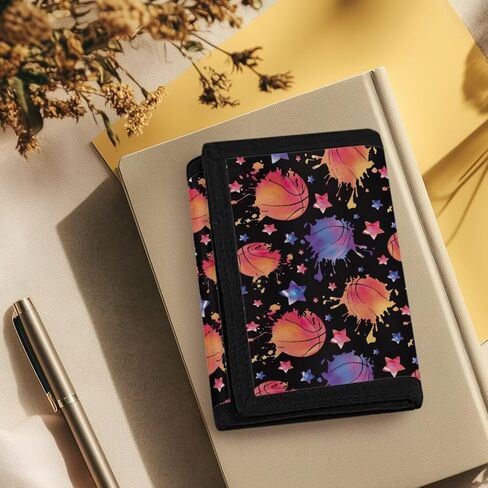 Basketball Painting Kids Wallet for Boys Girls Trifold Canvas Wallet with Lanyard, Cash Pocket and Card Holders Trifold Wallets in Saudi Arabia