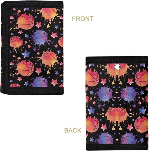 Basketball Painting Kids Wallet for Boys Girls Trifold Canvas Wallet with Lanyard, Cash Pocket and Card Holders Trifold Wallets in Saudi Arabia