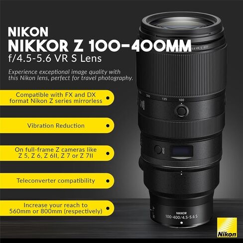 عدسة نيكون NIKKOR Z مقاس 100-400 مم f/4.5-.6 VR S، حزمة مع مرشحات Hoya 77 مم للأشعة فوق البنفسجية وCPL in Kuwait